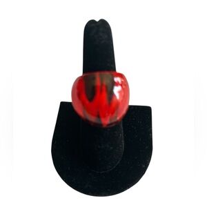 Murano Red Swirl Clear Glass Ring